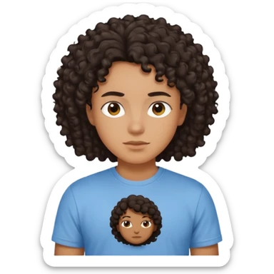 This is a cartoon-style avatar of a person with dark light curly hair, brown skin, and a calm expression sticker