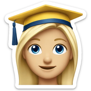 Blonde girl with blue eyes smiling wearing University of Michigan hat sticker