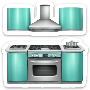 Realistic front facing tiffany blue and silver diamond glitter oven with stove top. sticker