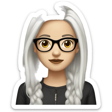 white-skinned girl with medium-length black hair with a cascade hairstyle in glasses with transparent frames sticker