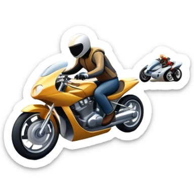 An icon showing a motorcycle and car speeding through a cityscape, with roads and curves ahead. The vehicles leave dynamic trails of speed, representing the thrill of racing and adventure. The background is transparent, focusing on the power and freedom of both cars and motorcycles. sticker