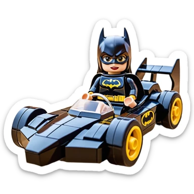 scale racing sexy muscular Batgirl’s masculine midnight-colored tight outfit 1970’s tv style dark knight stealthy accurate sporty safe plush deluxe Lego off-road pursuit drifting F1 car lexus (black hair,reclining and relaxed torso and shoulders back against seat) rally sticker