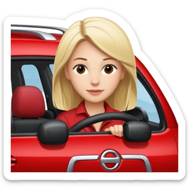 A Beautiful Blonde driving a RED NISSAN ROGUE SUV sticker