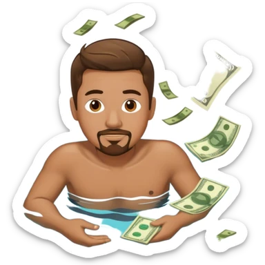 Man with short brown hair and goatee swimming in money  sticker