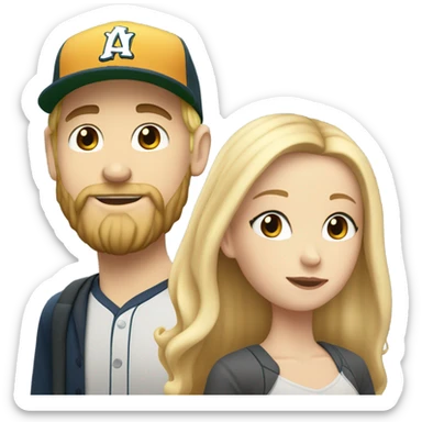 White girl with blonde hair with white boy with a beard and baseball hat sticker