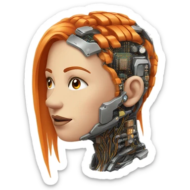 Head of female cyborg with orange hair and circuits sticker