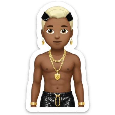 Sisqó with black sequin baggy pants, shirtless with necklace, dark skin, platinum blonde hair sticker