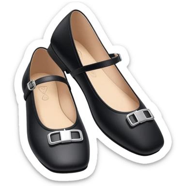 Black square-toed ballet flats with strap and tiny silver buckle sticker
