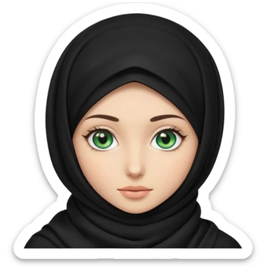 a girl wearing a black hijab and has green and blue eyes with another model of a hijab like a hijab but it's showing the neck Its neckfree sticker
