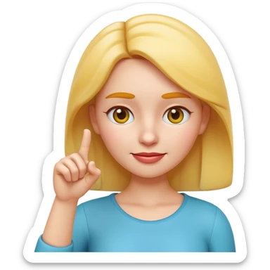 Apple-style 3D emoji of a cartoon woman pointing to her forehead with one finger, friendly expression, clean and colorful design, no background. sticker