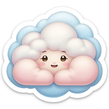 Cinematic tiny snuggly cloud, soft fluffy texture, gentle glowing edges, cute blushing cheeks, floating peacefully in a pastel sky, warm and dreamy. sticker