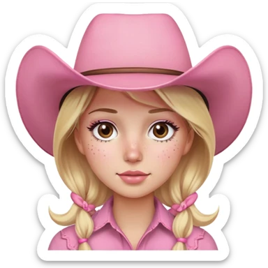 Blonde girl brown eyes pink cowboy hat lashes blush freckles sticker