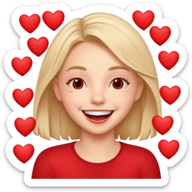 cara riéndose con muchos corazones a su alrededor  sticker