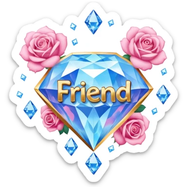 a heavenly pink and blue clouds covering diamonds with beautiful roses and petals and a text that says''Friend'' sticker