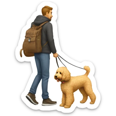 Golden doodle with his blonde male owner for a walk sticker