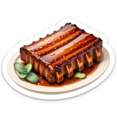 Cinematic Realistic Barbeque Ribs Dish Emoji, depicted as succulent, slow-cooked ribs with a sticky smoky glaze rendered with rich textures and dynamic, appetizing lighting. sticker