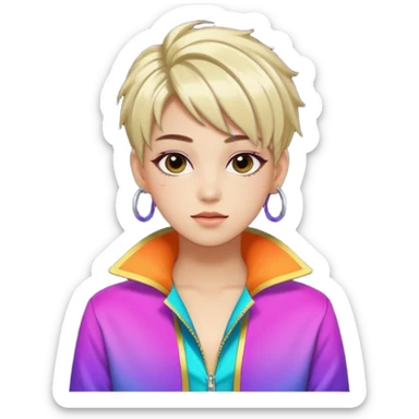 A stylish young idol in colorful stage outfit, trendy hairstyle with dyed highlights sticker