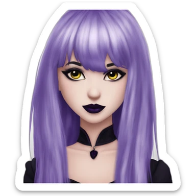 Elissabat-with-bangs-long-hair-dark-purple-and-black-vampire-goth-makeup-pinkeyes-gothcloses sticker