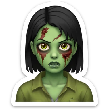 Faça uma zombie mulher bonita verde com olhos castanhos cabelos pretos partido ao meio liso com estilo de y2k baddie sticker