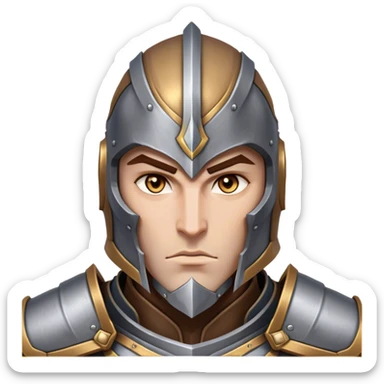 Cinematic Realistic WoW Human Warrior Portrait, head tilted epicly and inquisitively, showcasing a commanding presence and heroic grace. His chiseled features, resolute eyes, and meticulously crafted steel armor with leather accents in harmonious greys and bronzes are rendered with lifelike clarity and dramatic lighting, high shine, epic and awe-inspiring, embodying the spirit of a warrior poised for battle. sticker