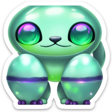 Shiny, Sparkly, Dark-type--Psychic-Ice-type-Fakémon-Alien-Cat Blind Purple eyes, green gem, full body sticker
