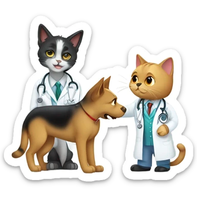 doctor cat treating a german shephard sticker