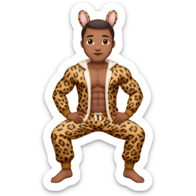 Handsome Black guy with brown skin tone, with muscular build, wearing loose fitting leapard print pajamas and bunny slippers  sticker
