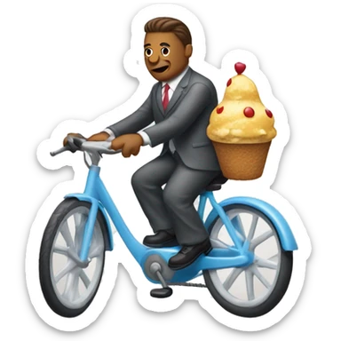 Un hombre con un helado montado en una bicicleta con traje d pollo sticker