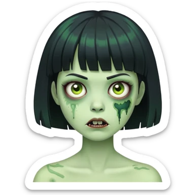 green zumbie girl with short black hair and bangs sticker