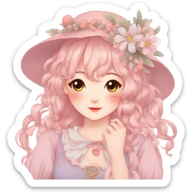 Gorgeous anime style lady with blushing face and accessories cottagecore fairycore  Kawaii anime colorful pearly romantic simplistic aesthetic trending stylea sticker