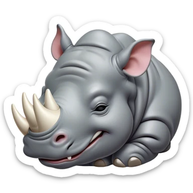 Meme-Worthy Cute Sleeping Rhinoceros Portrait Emoji, Head resting peacefully with a contented smile, showcasing a massive, robust build and a luxuriously soft slate-gray hide, eyes shut in a serene, restful nap, Simplified yet hilariously adorable features, highly detailed, glowing with a soft, drowsy light, high shine, relaxed and utterly lovable, stylized with an air of playful laziness, bright and heartwarming, soft glowing outline, capturing the essence of a comically sleepy rhinoceros, so meme-worthy it feels like it could instantly become the next viral sensation of adorable slumber! sticker