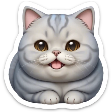 Cinematic Cute Chubby Grey Scottish Fold Cat Portrait Emoji, Adorable folded ears framing its round face, head tilted playfully and yawning, round and plump body with sleek soft grey fur and subtle blue undertones, Simplified yet adorable features, highly detailed, glowing with a warm, friendly glow, high shine, curious yet calm, stylized with a touch of whimsy, bright and endearing, soft glowing outline, capturing the essence of a mischievous yet loving and lazy kitty with those signature folded ears, so cute it feels like it could stretch out of the screen and cuddle! sticker