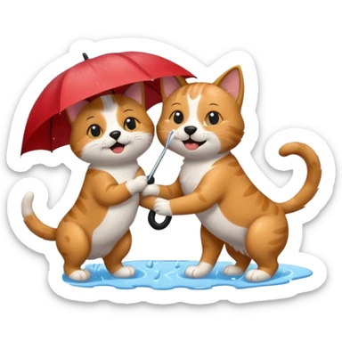 dog and cat playing in the rain sticker
