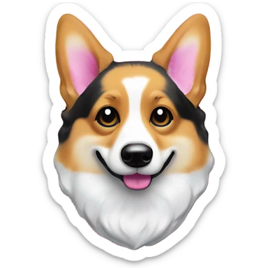 Tri-colored corgi with black near temples in the style of Lisa Frank with bow collar sticker