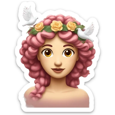 Aphrodite with a flower crown and a dove and hearts. Goddess of love from Greek mythology  sticker