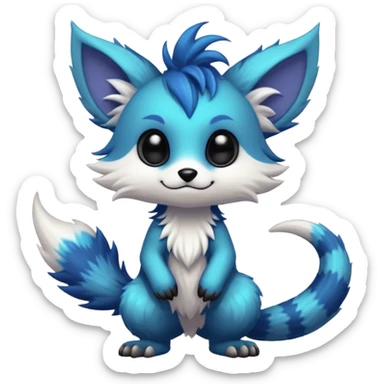 Cool randomly-colored chibi furry anthropomorphic fantasy-Vernid-creature by LiLaiRa with a long tufted tail with edgy markings (full body) sticker