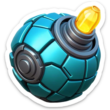 Clash of Clans aesthetic: Cinematic Playful 3D Isometric Plasma Grenade Emoji, rendered in a 3D vector-style similar to standard emojis with minimal shading and bold, simplified shapes. A compact, distinct form with signature details, softly glowing with a futuristic sci-fi warfare charm. Simplified yet unmistakably iconic, highly detailed and consistent, glowing with a soft radiance and high shine. Stylized with a touch of high-tech brilliance and a soft glowing outline, capturing the essence of a beloved gaming relic with a friendly, playful manner! sticker