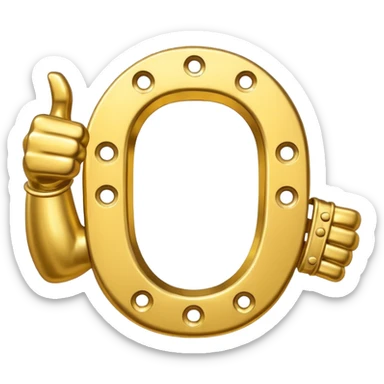 Emoji is an iron golden horseshoe with a thumbs up in the middle (Like) sticker