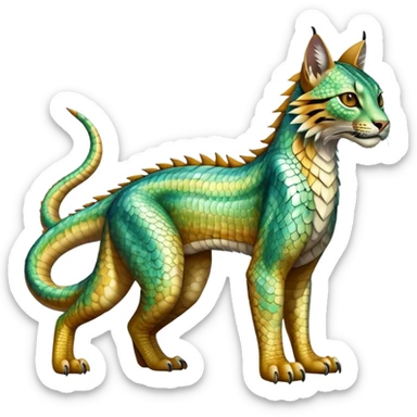 Shiny exotic iridescent Dragon-Tiger-type Lynx-Caracal-Crocodile-Bobcat-Fakémon-creature full body sticker