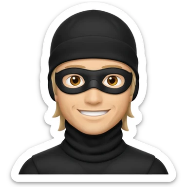 A guy with a mullet and a black baclava sticker