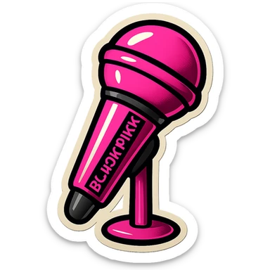 Add a BLACKPINK logo to this retro sticker style microphone, keeping the playful, bold, and vibrant look. sticker