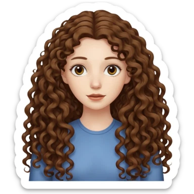 pale woman with brown curly very long hair, middle part. the hair is very very very very very very long, so long, you can't see the ends sticker