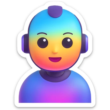futuristic and trendy AI chatbot emoji, holographic style, soft gradients, approachable face sticker