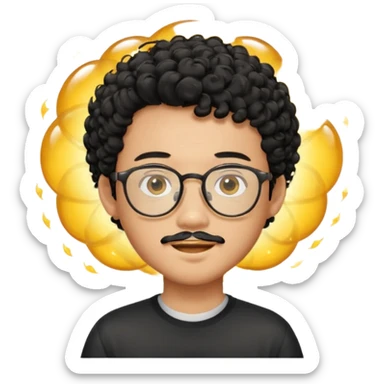 A young boy DEVELOPER WITH A laptop, black curly short hair, wearing glasses, a thin goatee, his skin is asian

Add the word "PIF" floating around him sticker