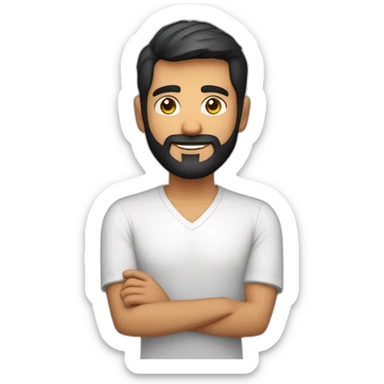 Indian white tan skin man developer in plain white shirt with sleeve up and nice medium length short black hair and beard close up profile image sticker