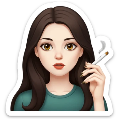 girl with long dark brown hair and pale skin smoking weed  sticker