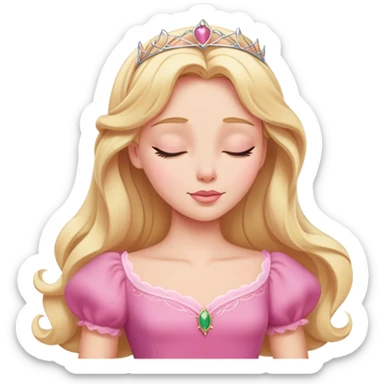 extremely minimal Aurora Sleeping Beauty from hips up, simple pink dress shape, basic blonde hair outline, few facial details, ultra simplified sticker