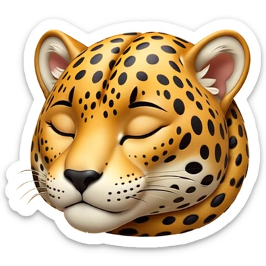 Meme-Worthy cute Sleeping Jaguar Portrait Emoji, Head resting peacefully with a contented smile, showcasing a luxuriously patterned Fur and eyes gently closed in serene slumber, Simplified yet hilariously adorable features, highly detailed, glowing with a soft, drowsy wild light, high shine, relaxed and utterly lovable, stylized with an air of playful laziness, bright and heartwarming, soft glowing outline, capturing the essence of a sleeping jaguar that feels destined to become the next viral sensation of adorable rest! sticker