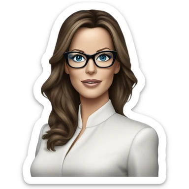 Elegant classy photo Kate Beckinsale blue eyes wearing glasses in a business meeting high fashion  sticker