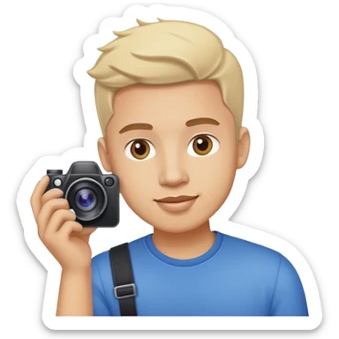 A guy who working in a social media management company, taking photos or videos with a cam sticker